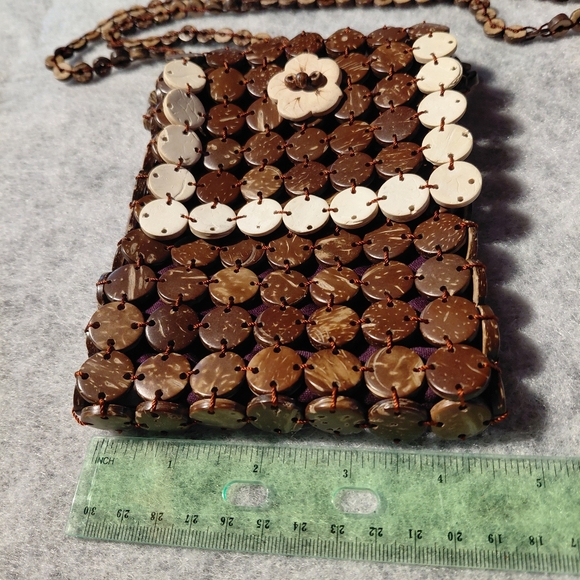 Boho Coconut Shell Crossbody Bag Purse Handmadel, Hawaiian Style - Picture 7 of 8